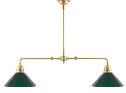Taklampa - Spelbordslampa mässing, gröna skärmar