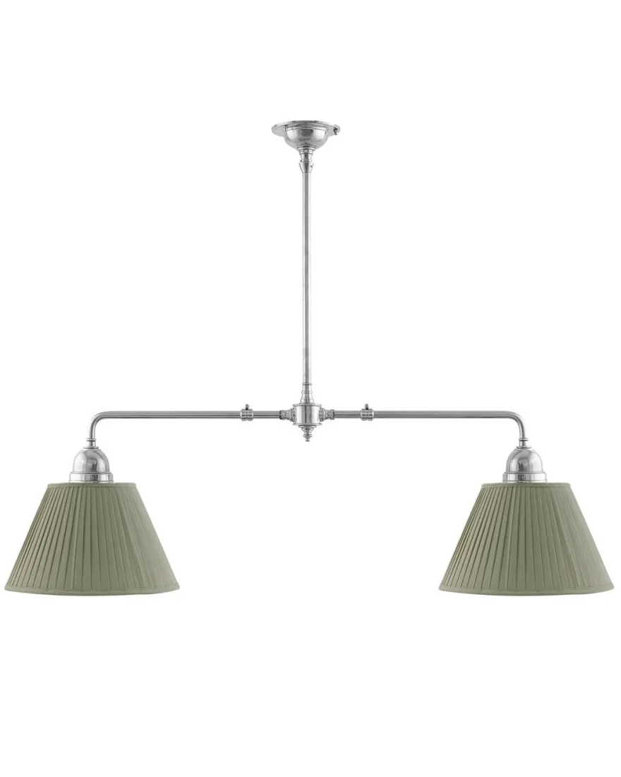 Taklampa - Spelbordslampa nickel med olivgröna tygskärmar