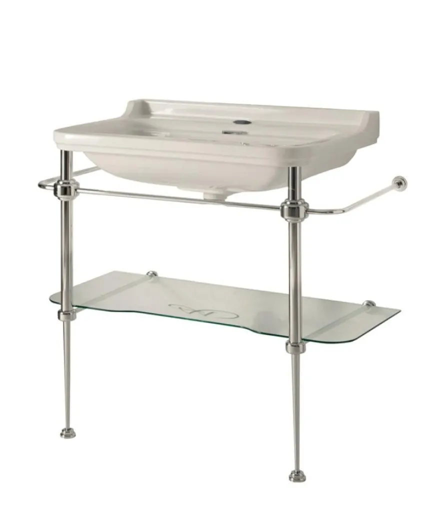 Tvättställ på kromställning med glashylla - Art Deco 88 cm
