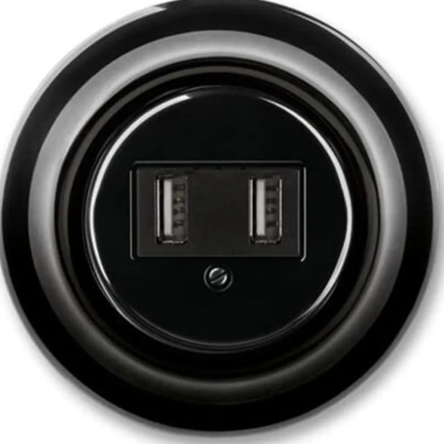 USB-ladduttag dubbelt svart porslin - ABB Decento