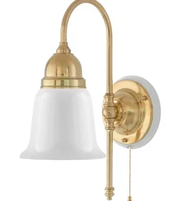 Vägglampa - Ahlström mässing, opalvit klocka