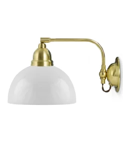 Vägglampa - Gripenberg mässing, opalvit halvsfär, brun