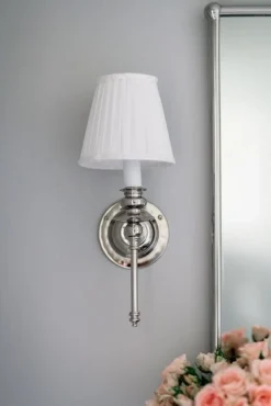 Vägglampa - Ribbing nickel, vit skärm