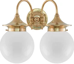 Vägglampa - Tigerstedt mässing, opalvita klot