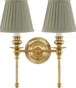 Vägglampa - Wivallius mässing, olivgrön tygskärm