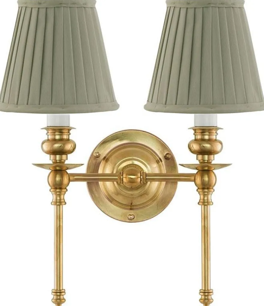 Vägglampa - Wivallius mässing, olivgrön tygskärm