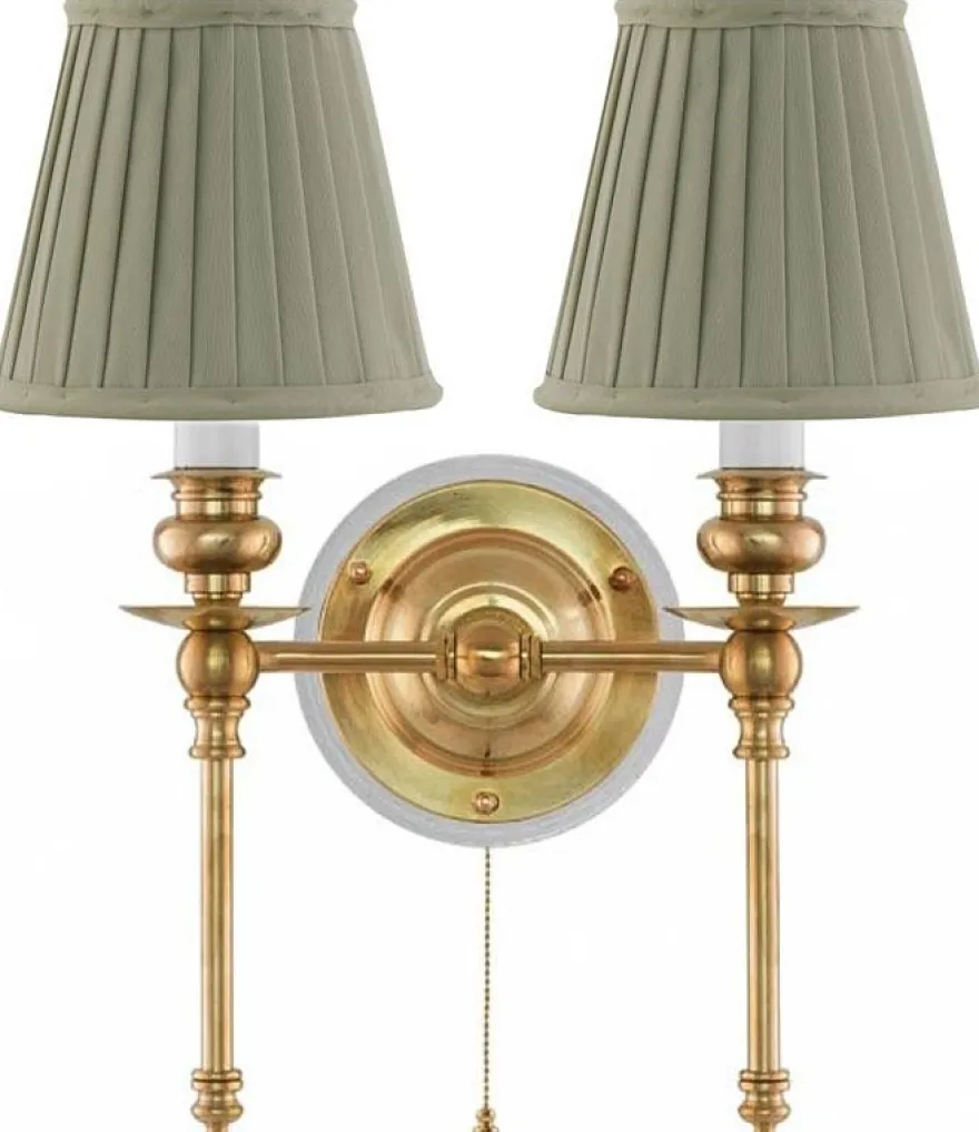 Vägglampa - Wivallius mässing, olivgrön tygskärm