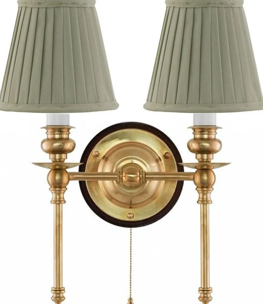 Vägglampa - Wivallius mässing, olivgrön tygskärm