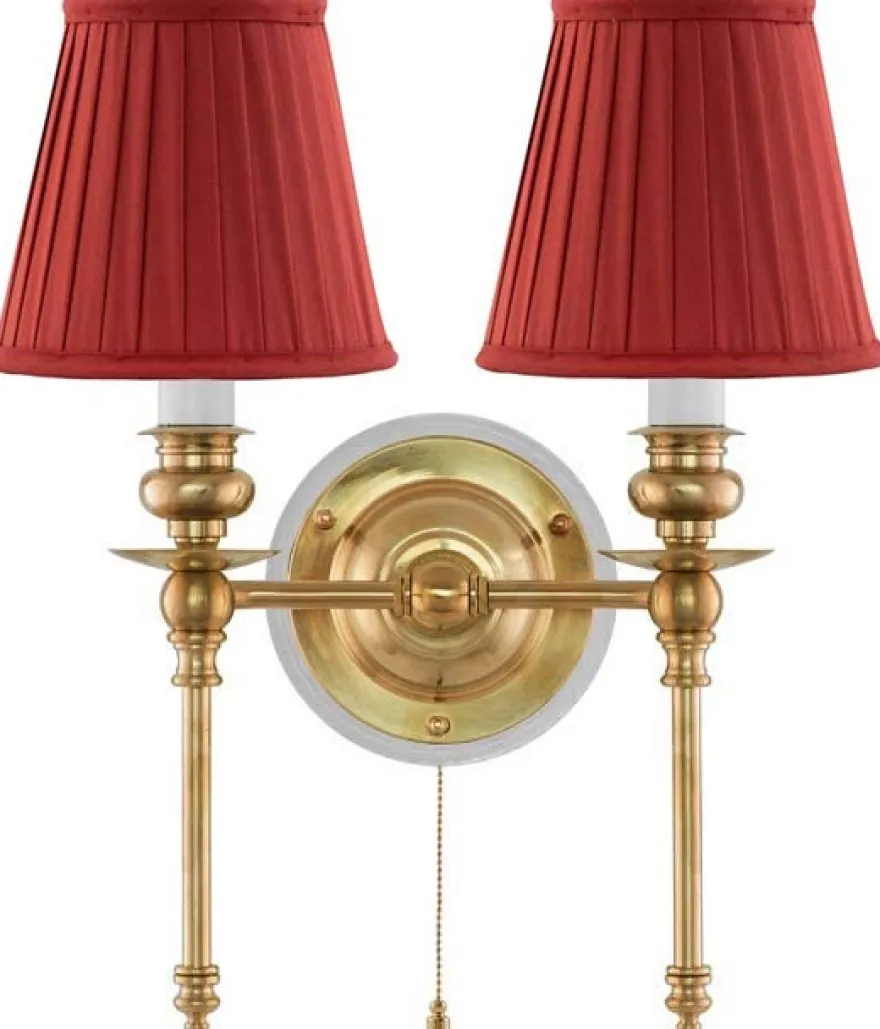 Vägglampa - Wivallius mässing, röd tygskärm
