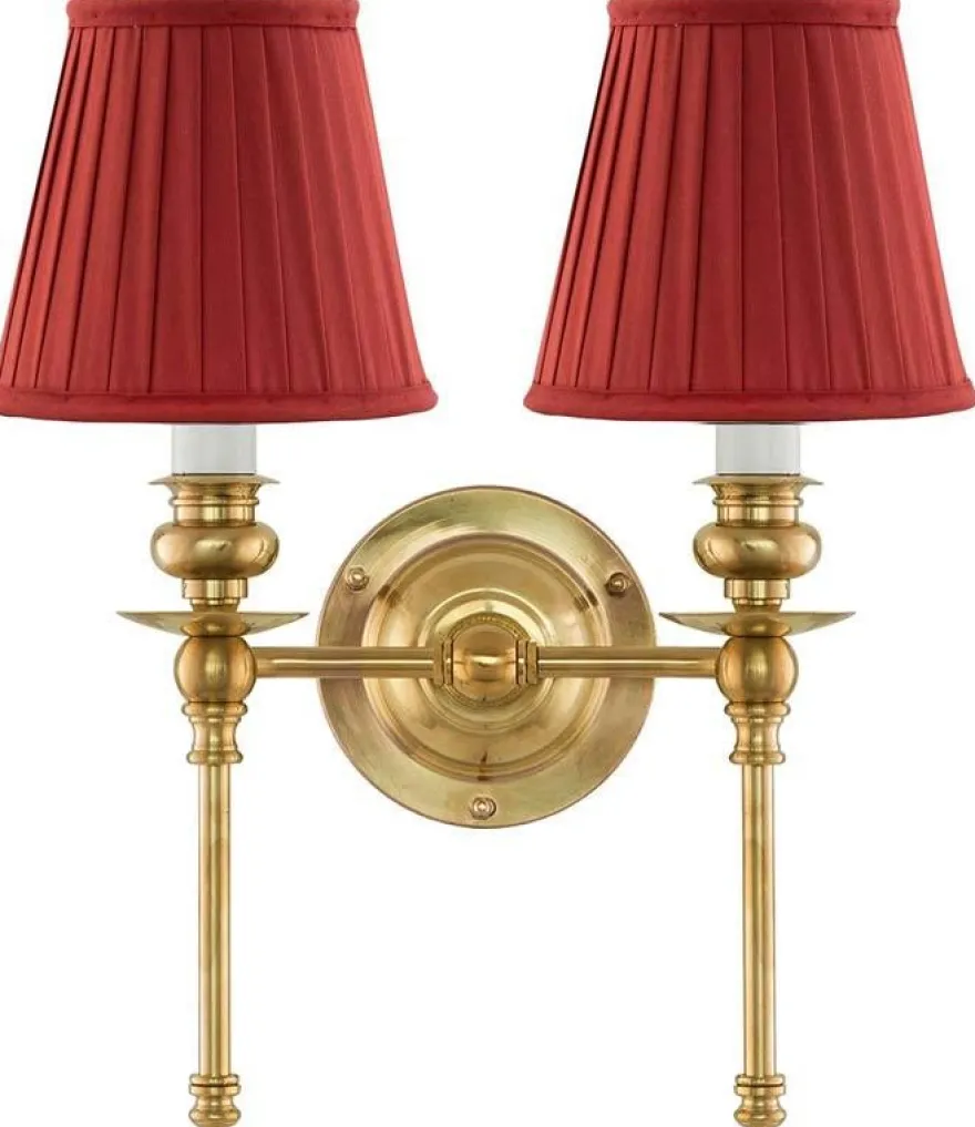 Vägglampa - Wivallius mässing, röd tygskärm