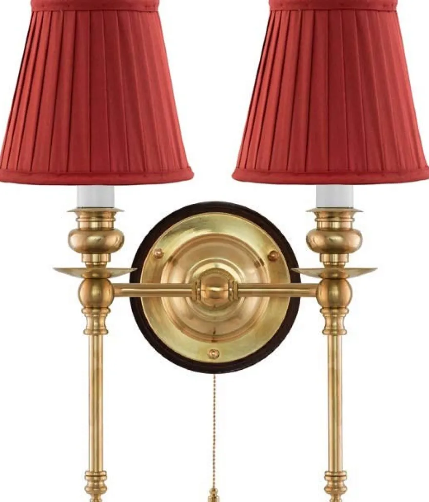 Vägglampa - Wivallius mässing, röd tygskärm