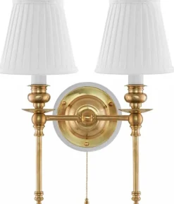 Vägglampa - Wivallius mässing, vit tygskärm
