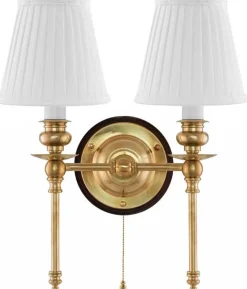 Vägglampa - Wivallius mässing, vit tygskärm