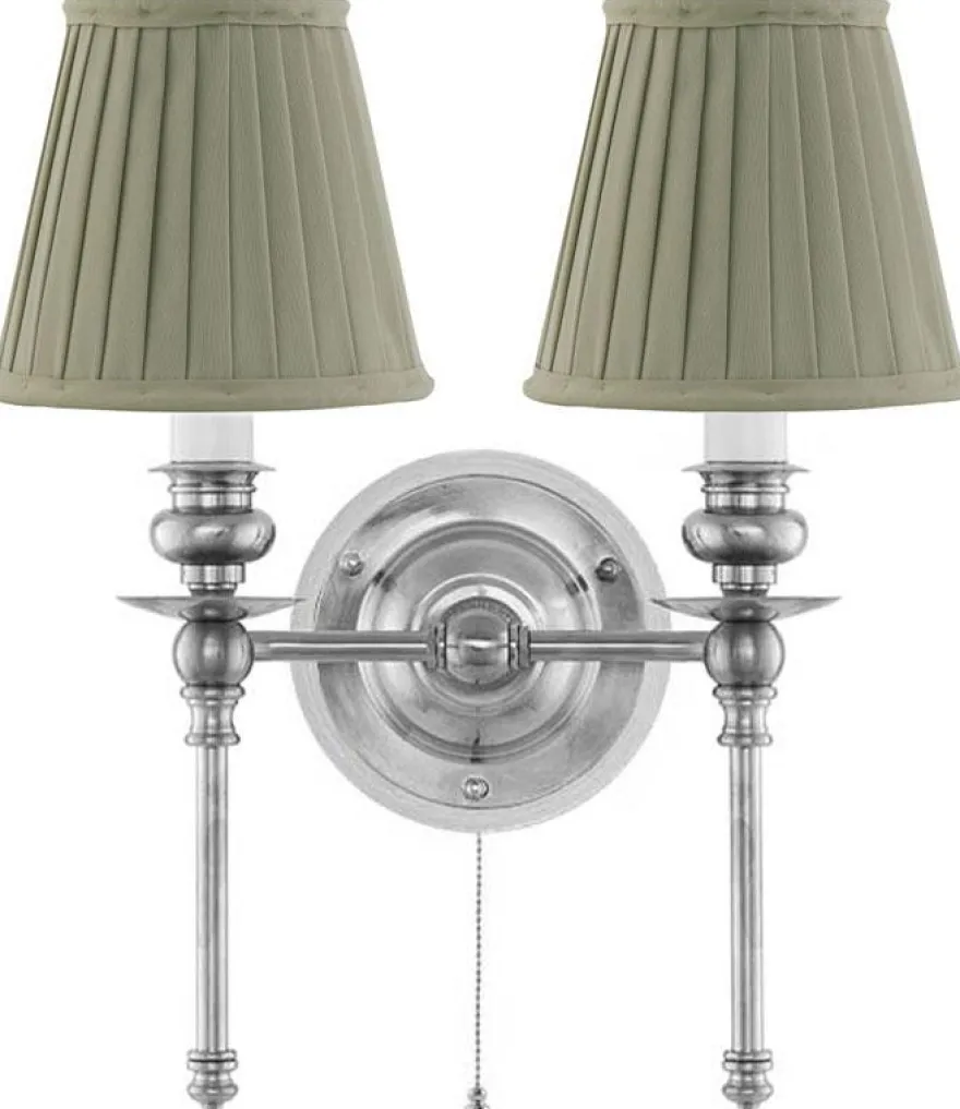Vägglampa - Wivallius nickel, olivgrön tygskärm