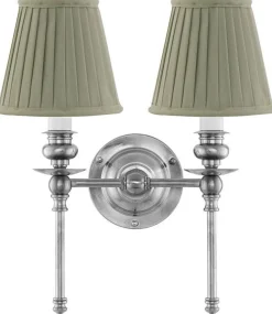 Vägglampa - Wivallius nickel, olivgrön tygskärm