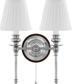 Vägglampa - Wivallius nickel, vit tygskärm