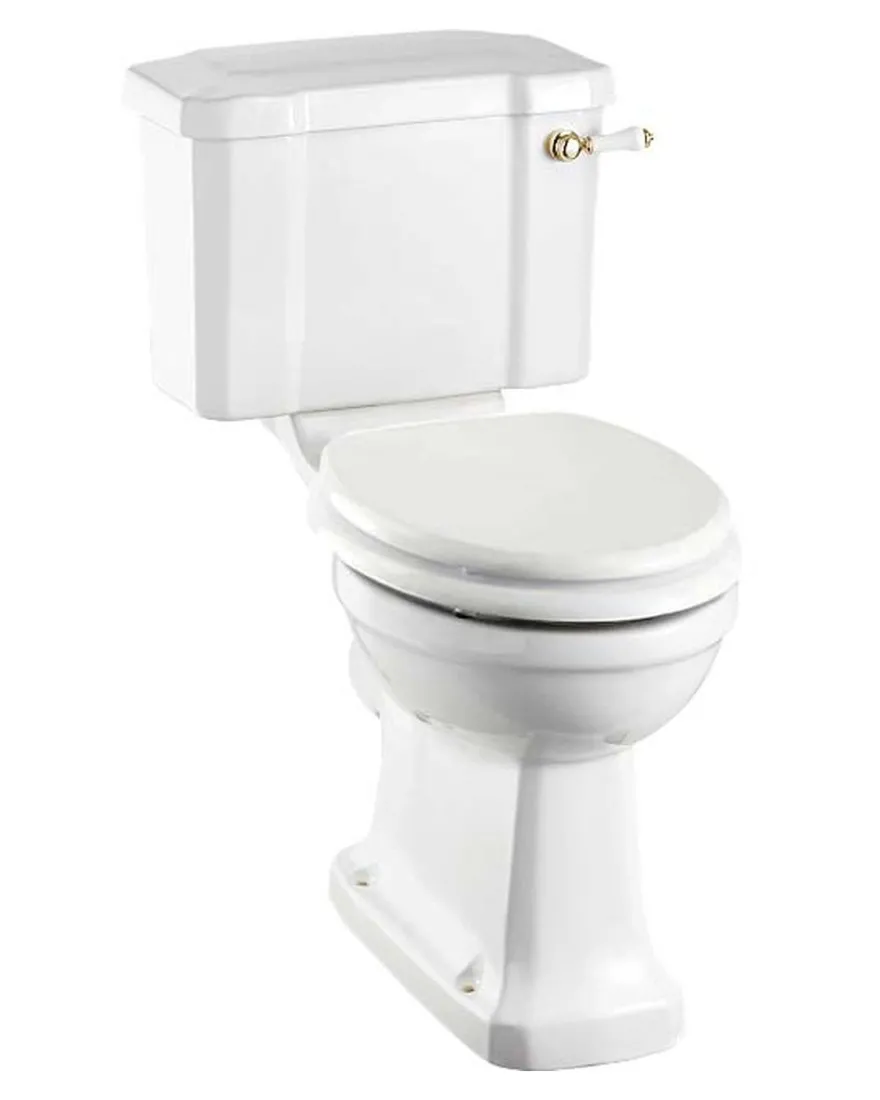 WC - Burlington golvstående toalett, smal cistern & sits, gulddetaljer