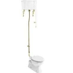 WC - Burlington högspolande toalett, väggcistern & sits - gulddetaljer