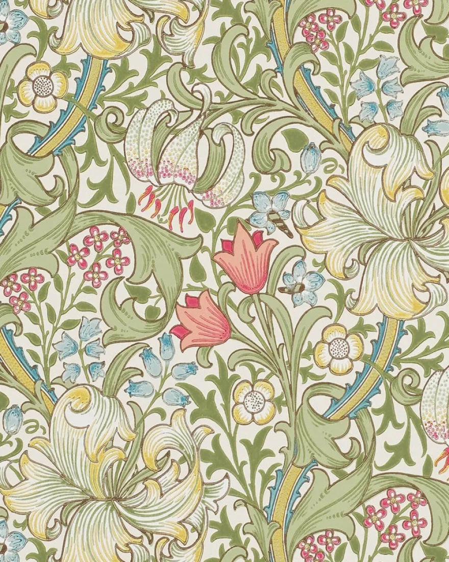 William Morris & Co. Tapet - Golden Lily Green/Red