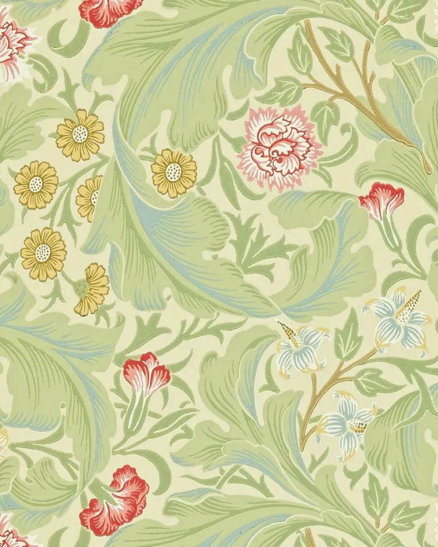 William Morris & Co. Tapet - Leicester green/coral