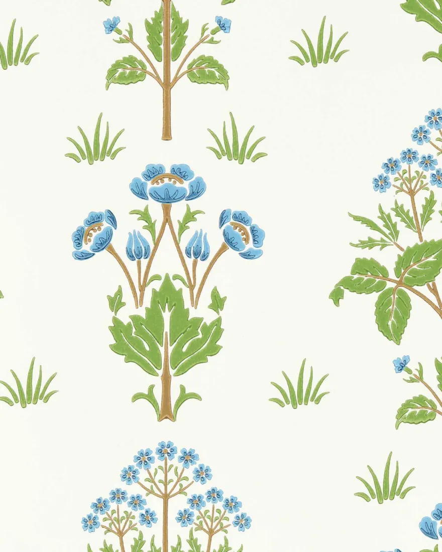 William Morris & Co. Tapet - Meadow Sweet Cobalt/Grass Green