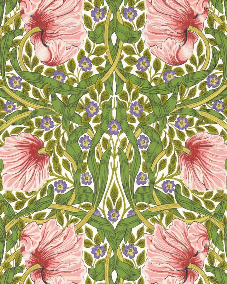 William Morris & Co. Tapet - Pimpernel Sap Green/Strawberry