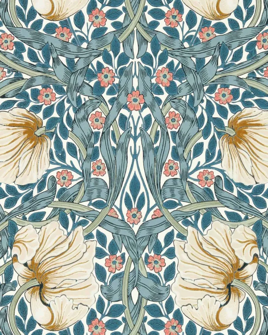 William Morris & Co. Tapet - Pimpernel Woad/Coral